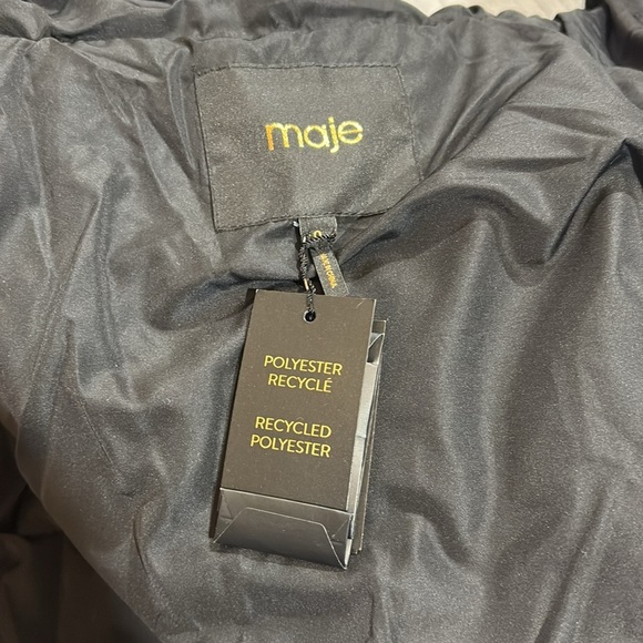 NWT Maje Mod Flower Print Sporty Winter Puffer Oversized Jacket Black Blue sz 0 - Picture 3 of 13